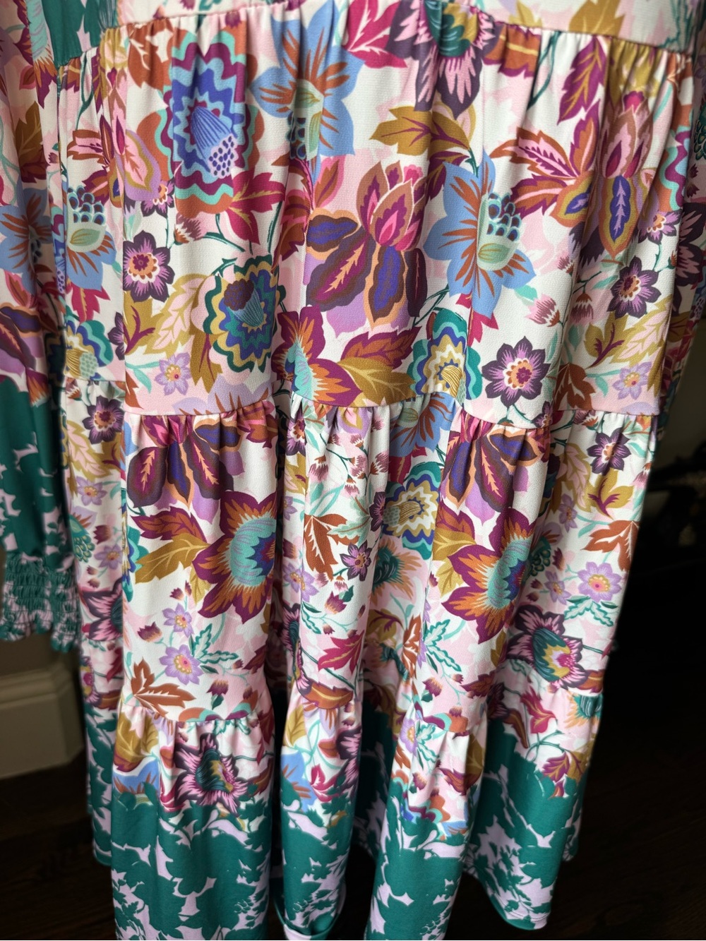 Hale Bob NWOT Floral Tiered Jersey Mini Dress Multicolor Boho Long Sleeve L - Picture 3 of 13